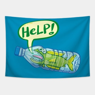 Fish inside a plastic bottle asking for help Tapestry