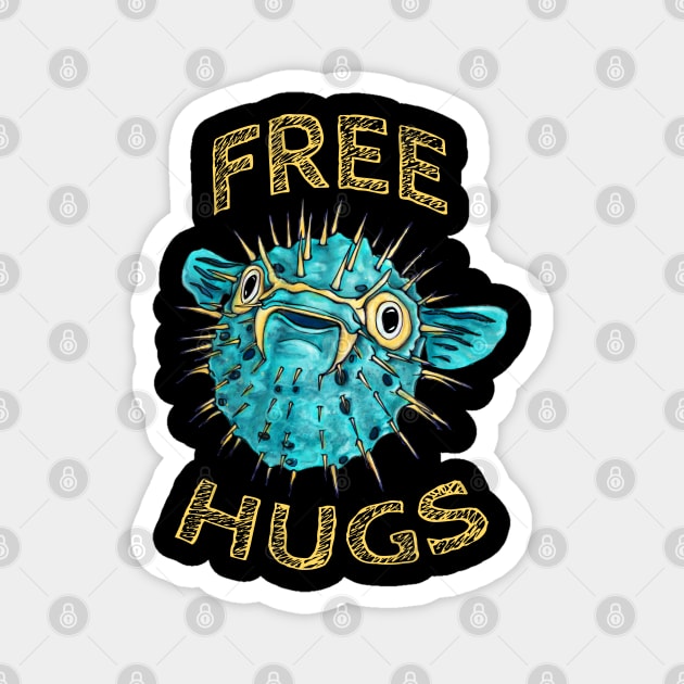 Cute free hugs puffer fish, funny blowfish Magnet by NadiaChevrel