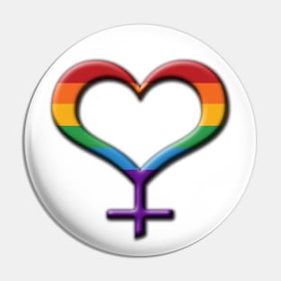 Rainbow Colored Heart-Shaped Lesbian Pride Female Gender Symbol Pin