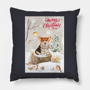 Corgi Puppy Merry Christmas Santa Dog Pillow