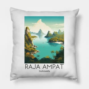 A Vintage Travel Illustration of Raja Ampat - Indonesia Pillow