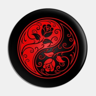 Red and Black Yin Yang Roses Pin