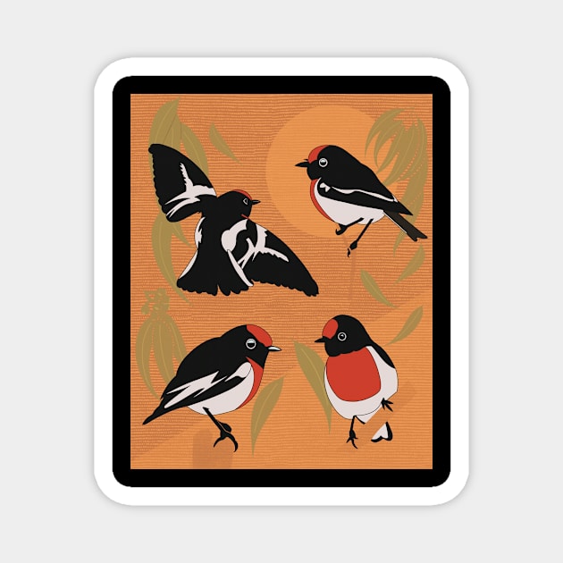 Red capped Robin gum leaves Magnet by Flaxenart