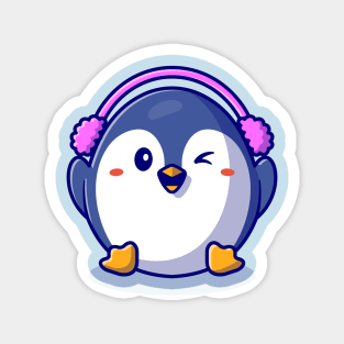 Cute Penguin Wearing Earmuff Cartoon Magnet