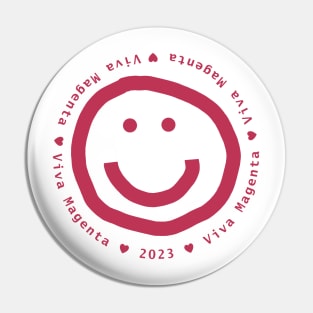 Smiley Face in Viva Magenta Pantone Color of the Year 2023 Pin