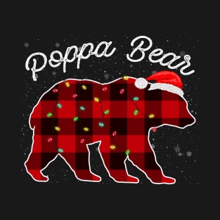 Poppa Bear Santa Christmas Pajama Red Plaid Buffalo Family Funny T-Shirt