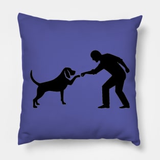 Fist bump between man and dog - dark Pillow