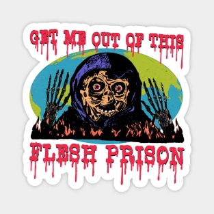 Get Me Out Of This Flesh Prison - Funny Horror Retro Cartoon Magnet