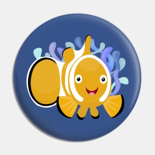 Cute happy clownfish anenome cartoon Pin