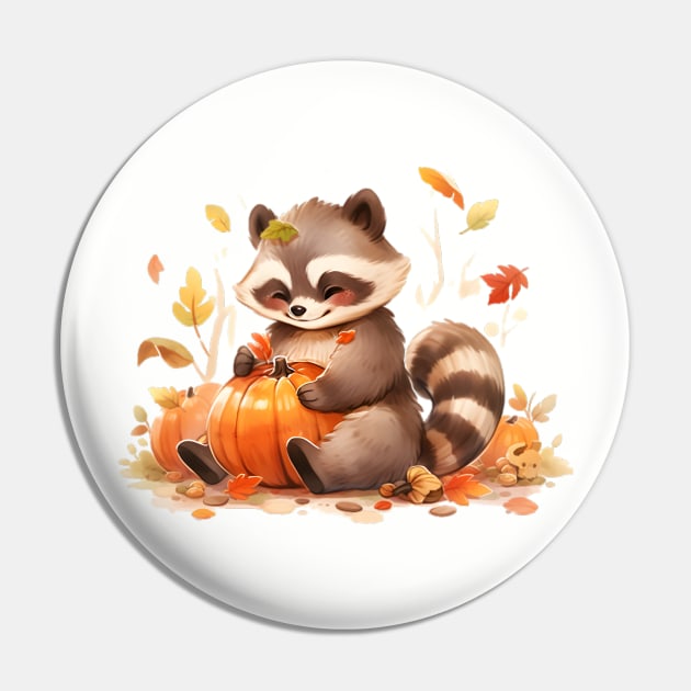 Cute Pumpkin Raccoon Pin by RedFox2