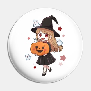 Cute Halloween Anime Witch, Ghost & Pumpkin Pin