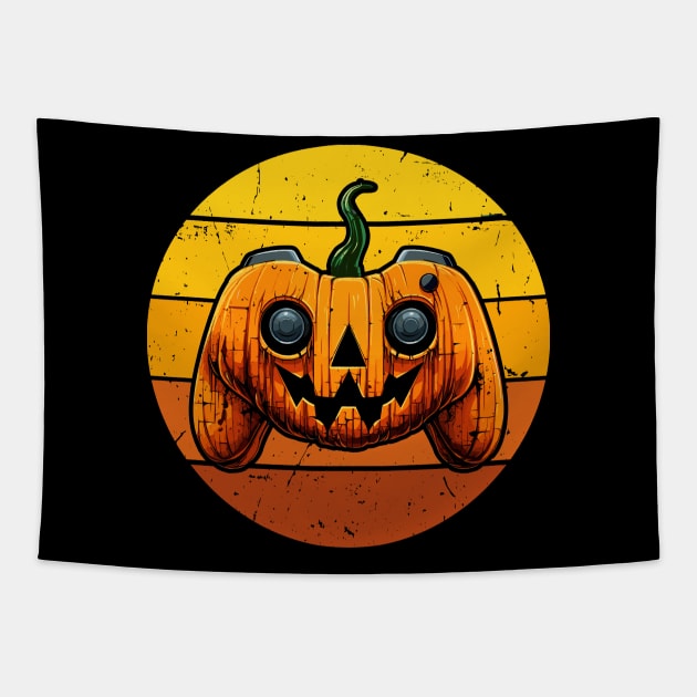 Retro Gaming Pumpkin Controller Halloween Gamer Tapestry by rawresh6