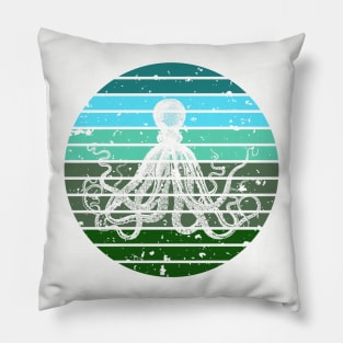 Green blue octopus retro artwork sunrise Pillow