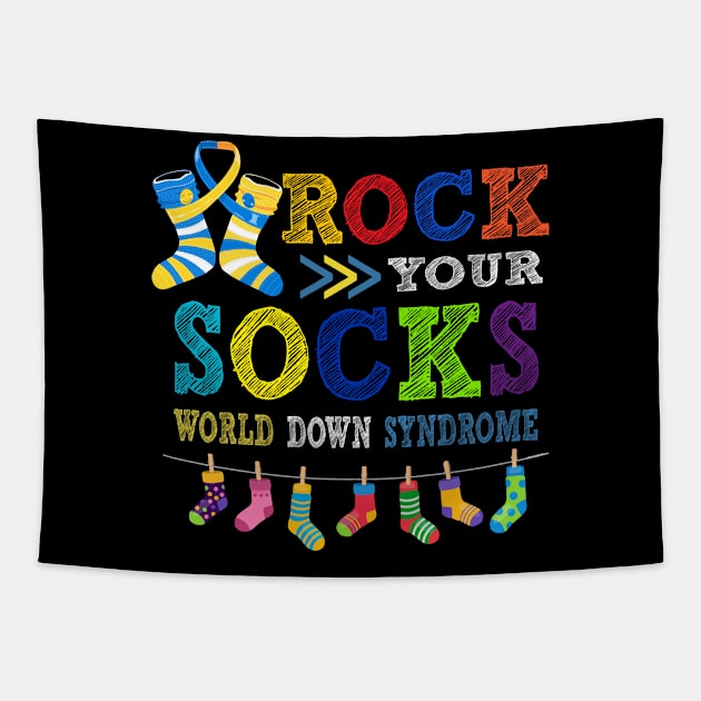 rock your socks world down syndrowe Tapestry by panji derel