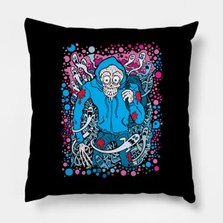 Hooded Skull with Ghosts Pillow