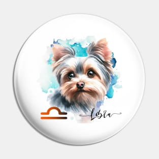 Libra Zodiac Sign Cute Yorkshire Terrier Yorkie Watercolor Art Pin