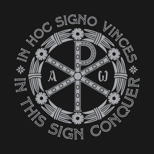 In Hoc Signo Vinces | In this Sign Conquer | Chi Rho | Grey on Black T-Shirt