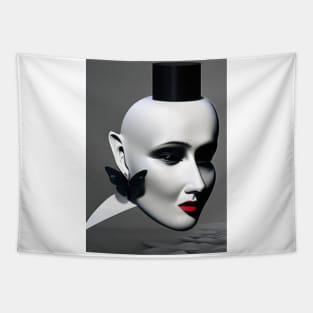 Surrealism abstract face sculpture woman red lips Tapestry