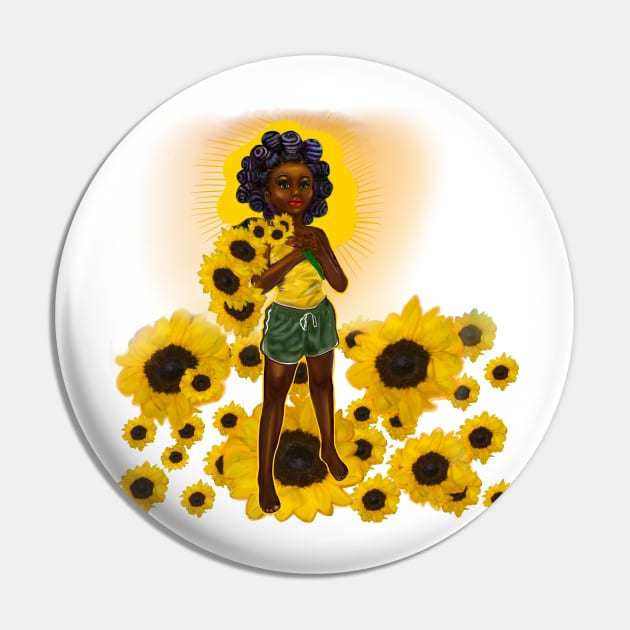 Anime Afro anime sunflower wielding warrior princess with Bantu knots - beautiful girl with Afro hair, brown eyes and dark brown skin Pin by Artonmytee