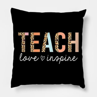 Teach Love Inspire Leopard Back to School Cute Teacher Pillow