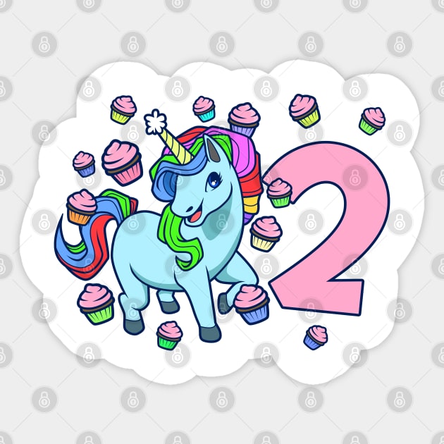 I am 2 with unicorn - girl birthday 2 years old - 2 Years Old Unicorn  Birthday - Sticker | TeePublic