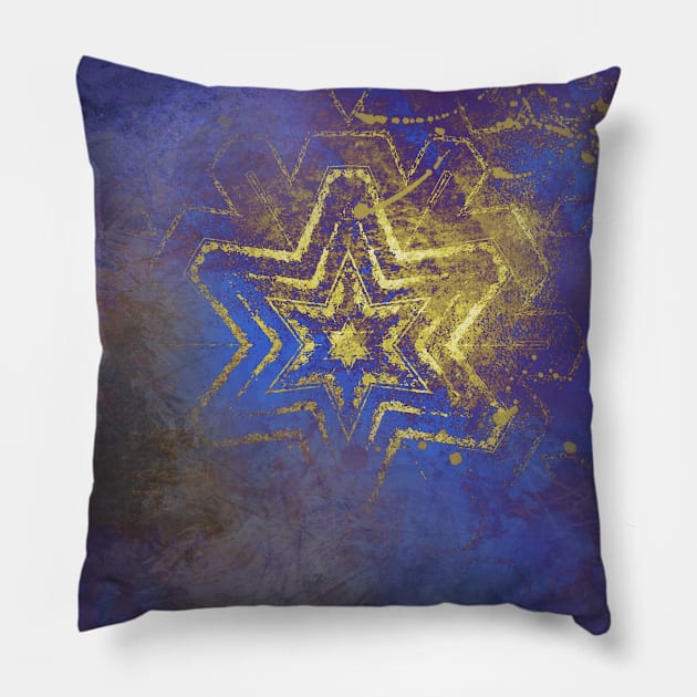 Gold star with purple  mandala Pillow by hereswendy