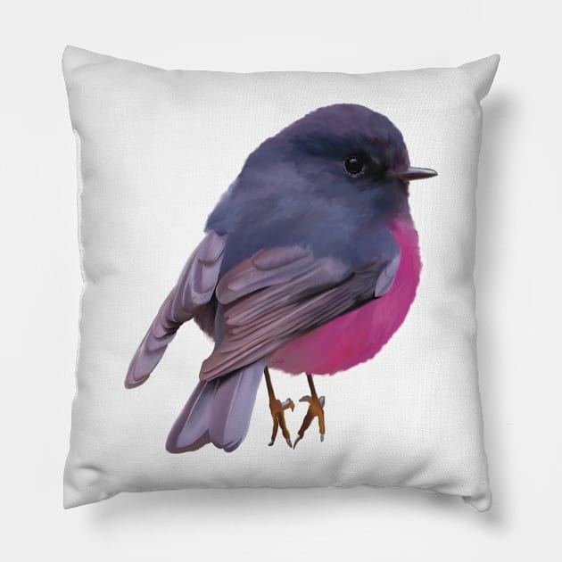 Fat, fluffy Pink Robin, absolutely gorgeous little Australian bird. Pillow by PlumpPlumStudio