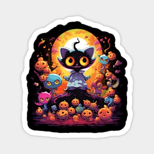 Neo-Pop Enchantment: Halloween Cat Amidst Whimsical Mushrooms Magnet