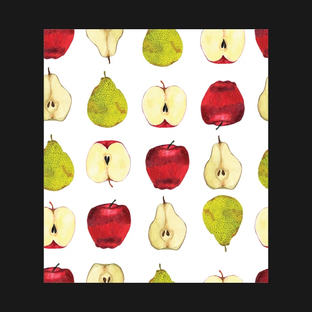 Funny hand-drawn apple and pear pattern by Ellunardegloria