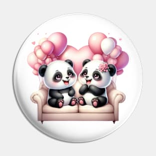 Valentine Panda Bear Couple Sitting Sofa Pin