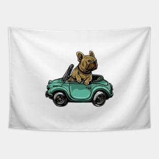 Cute Dog Bulldog Riding And Driving Car Tapestry