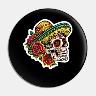 Skull with mexican sumbrero - cinco de mayo Pin