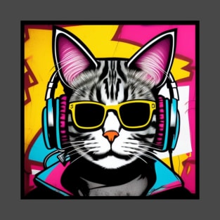 Rapping Cat with Headphones T-Shirt