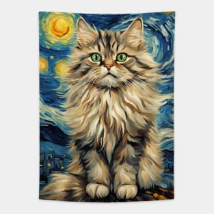 Siberian Cat Breed Painting in a Van Gogh Starry Night Art Style Tapestry