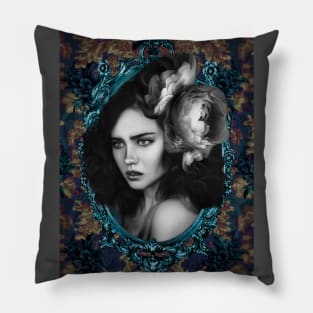 Grey Flower Eclectic Digital Fine Artwork Ladies Floral Art Beautiful Girls Pillow