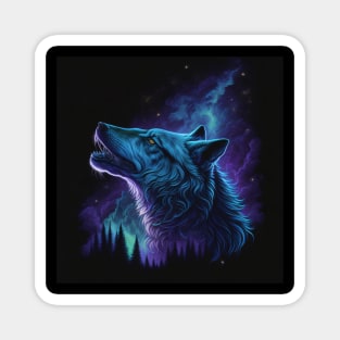 Galaxy Colourful Wolf Howling Art Magnet