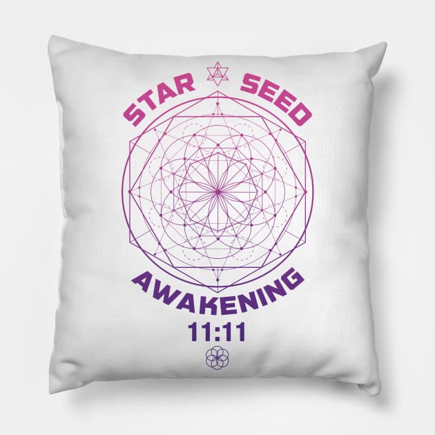 Starseed Awakening 11:11 Sacred Geometry Pillow by LadyMoldavite