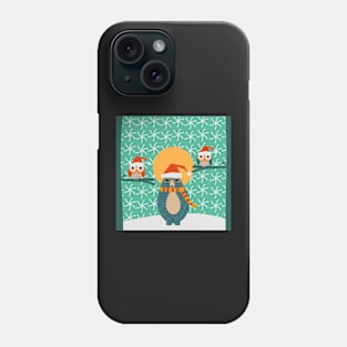 Christmas bear and two little owls Phone Case