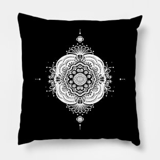 Mandala 1 - White on Black Pillow