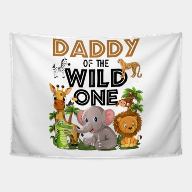 Dad of The Wild One Animal Safari 1st Birthday Theme Family Tapestry by Eduardo