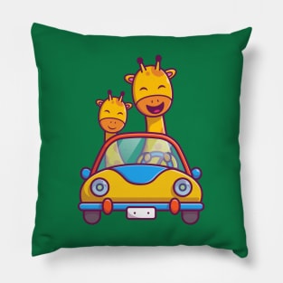 Cute Giraffe Riding Car Cartoon Pillow