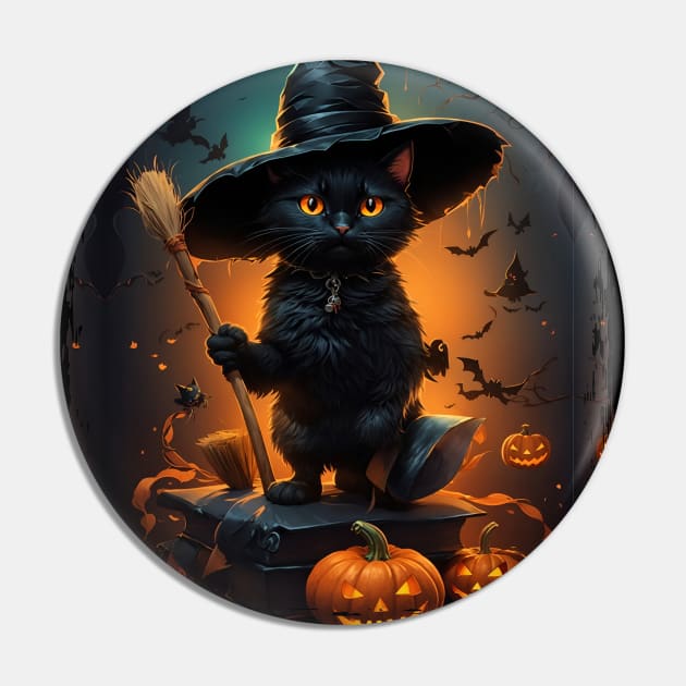 Black Cat Halloween Pin by Tiago Augusto