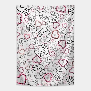 Colorful Cats & Hearts Tapestry