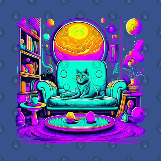 Psychedelic Cat on Chair by vystudio