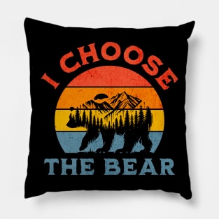 I Choose the Bear - Retro Sunset Wilderness Pillow