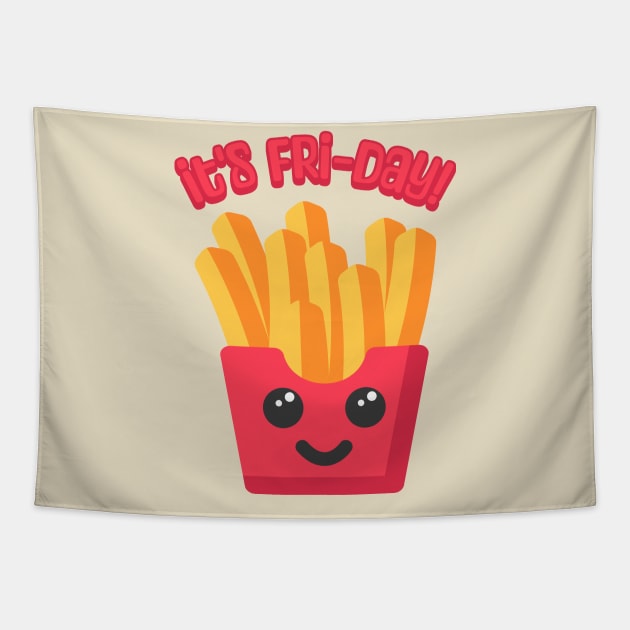 Its Fri-day! Cute French Fry Cartoon Tapestry by Cute And Punny