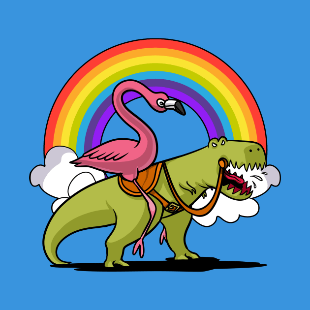 Flamingo Bird Riding T-Rex Dinosaur by underheaven