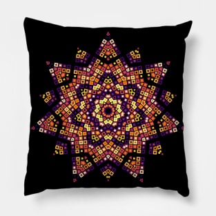 Star Burst Kaleidoscope | Hexagon Black Red Yellow Pillow