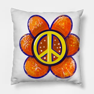 The Peace sign in orange flower hippy retro hippie Grunge Pillow