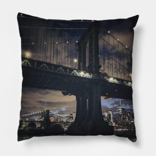 Two Bridges by Night, NYC Pillow